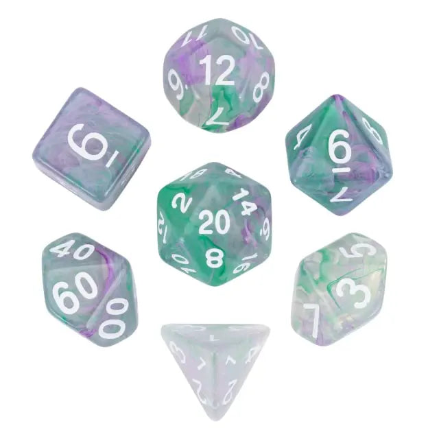 Floral Fantasy - Acrylic Two-Color Swirl Translucent RPG Dice Set