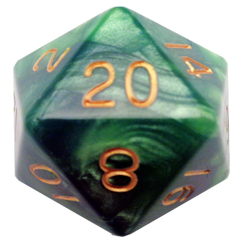 Green with Gold Numbers - 35mm Mega Acrylic D20 - FanRoll