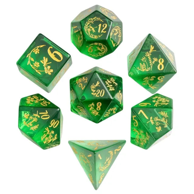 Dragonfly Meadow - Translucent Patterned Glass RPG Dice Set