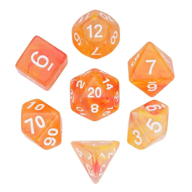 Swirling Embers - Acrylic Two-Color Swirl Translucent RPG Dice Set