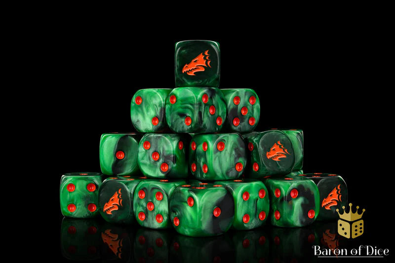 Drake Dice - Green & Orange  (25) - Baron of Dice - Baron of Dice