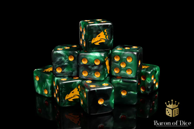 Drake Dice - Green & Gold (25) - Baron of Dice - Baron of Dice