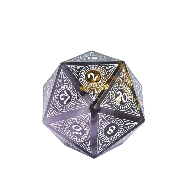 Gilded Amethyst - Handmade 33mm D20 Pattern Dice