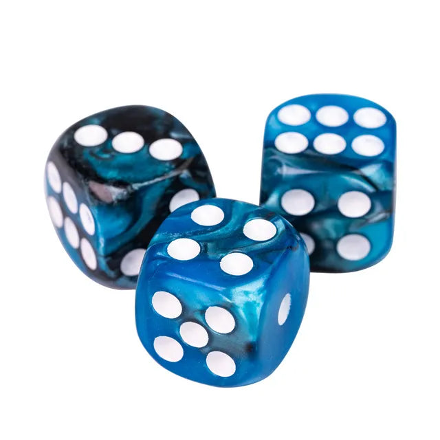 Blue and Black with White Pips - 12mm Color Blend Glitter Pip D6 Dice (36pcs)