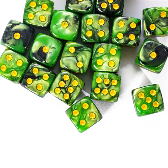 Green and Black - 12mm Color Blend Glitter Pip D6 Dice (36pcs) - Udixi Dice