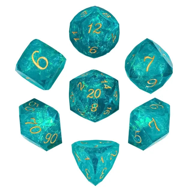 Crystal Cyan Waves - Brick Veneer Handmade Sharp RPG Dice Set