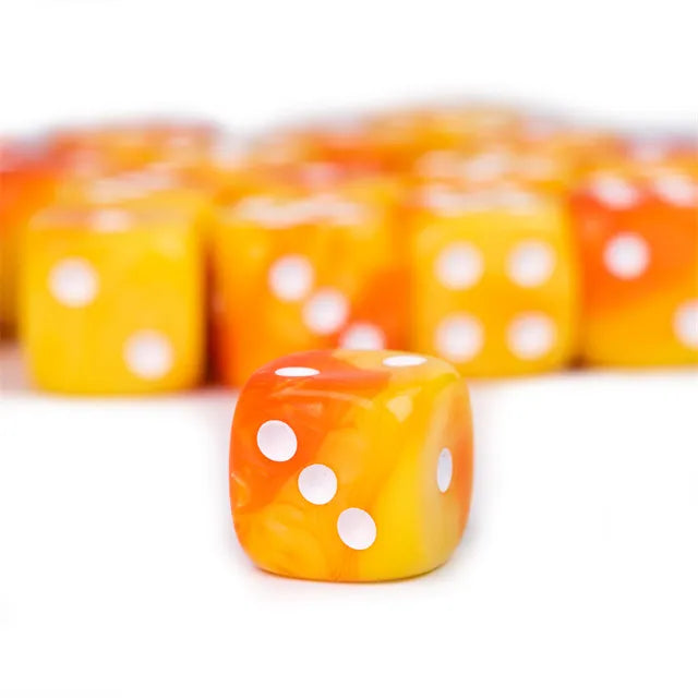 Yellow and Red - 12mm Color Blend Glitter Pip D6 Dice (36pcs)