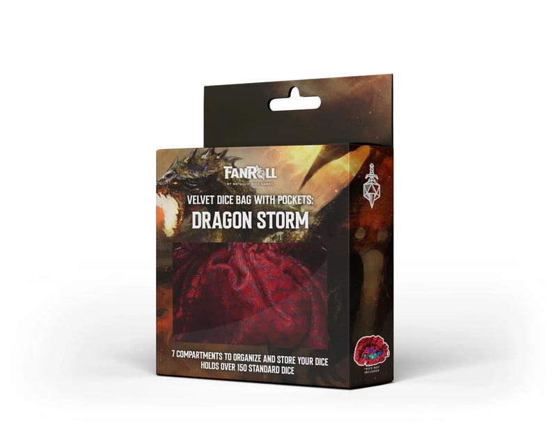 Dragon Storm Velvet Compartment Dice Bag: Red Dragon Scales - FanRoll