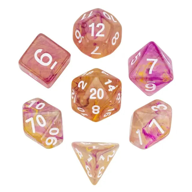 Honeysuckle Dreams - Acrylic Two-Color Swirl Translucent RPG Dice Set