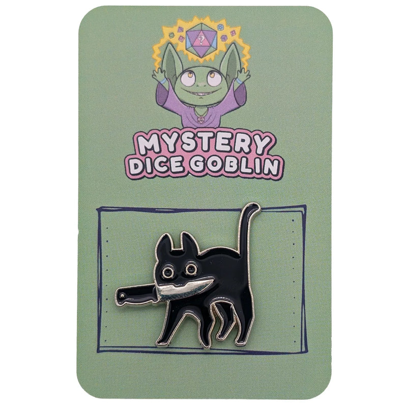 Dagger Cat Pin - Mystery Goblin Dice Enamel Pin