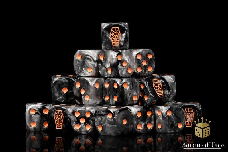 Day of the Dead Dice - Orange Coffin - (25 Rounded) -Baron of Dice