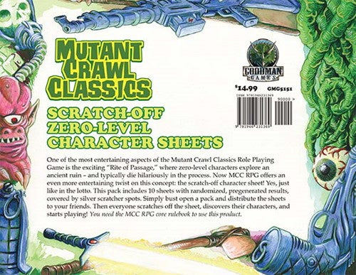 Mutant Crawl Classics RPG Scratch-Off Character Sheets