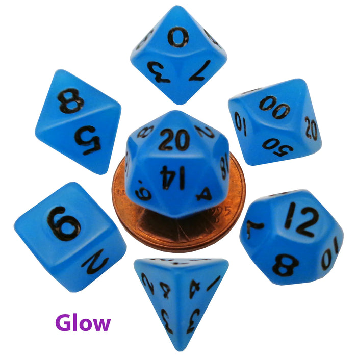 Glow in the Dark - Blue 10mm Mini Poly Dice Set