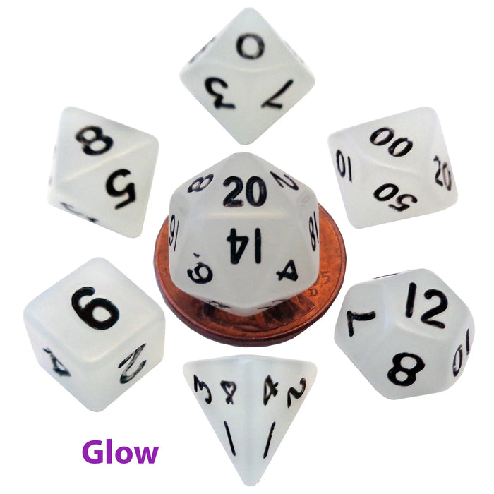 Glow in the Dark - Clear 10mm Mini Poly Dice Set