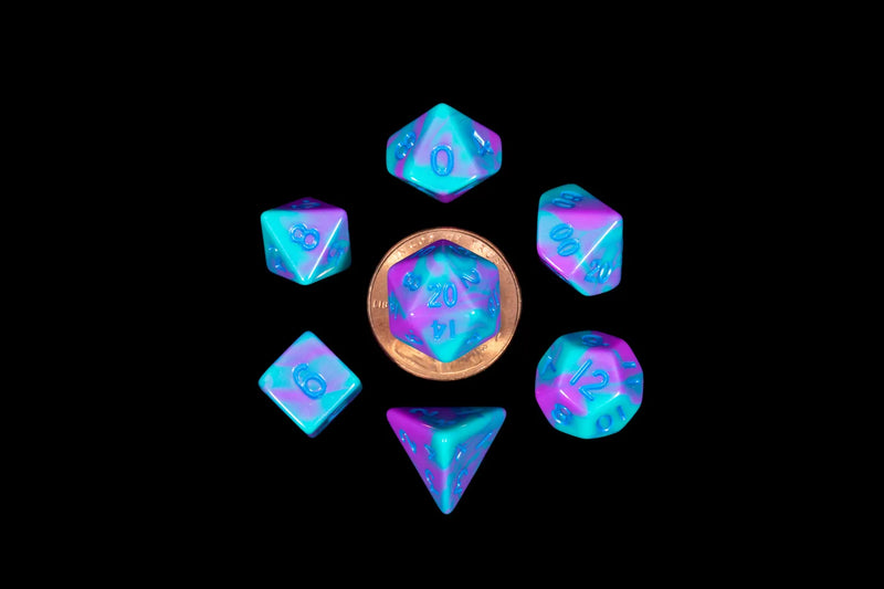 Turquoise and Purple Marble 10mm Mini Poly Dice Set - FanRoll