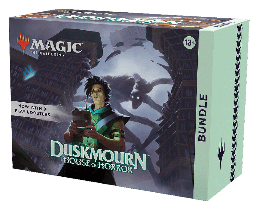 Magic: The Gathering Duskmourn: House of Horror Bundle - 9 Play Boosters, 30 Land cards, 1 Promo Card + Exclusive Accessories