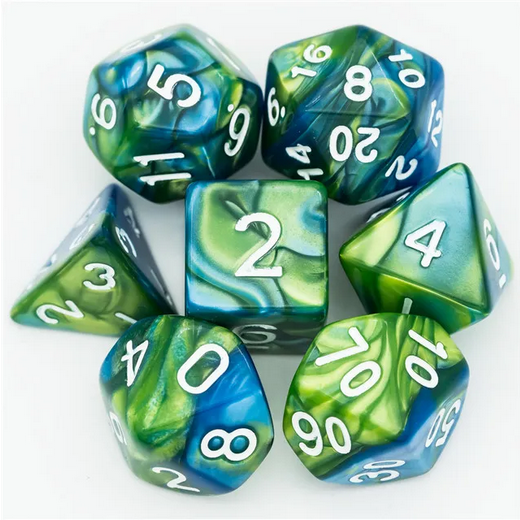 Blue/Green Colour Mix Dice - Udixi RPG Acrylic Dice Set