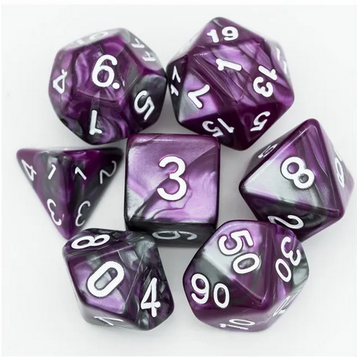Purple/Silver Colour Mix Dice - Udixi RPG Acrylic Dice Set - Udixi Dice