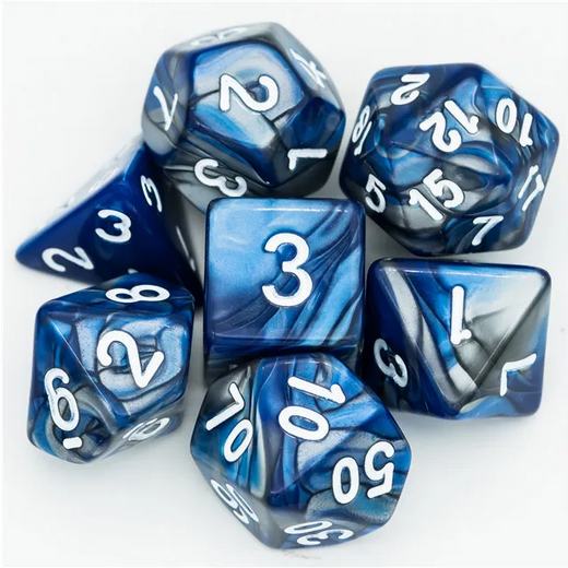 Blue/Silver Colour Mix Dice - Udixi RPG Acrylic Dice Set - Udixi Dice