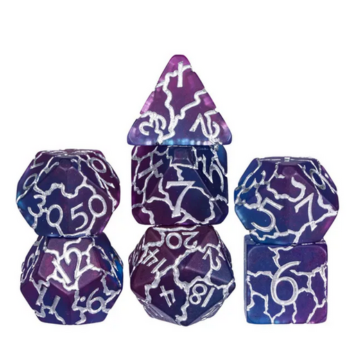 Purple/Silver Crackle Dice - Udixi RPG Resin Dice Set - Udixi Dice