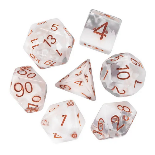 White Swirl Translucent Dice - Udixi RPG Resin Dice Set