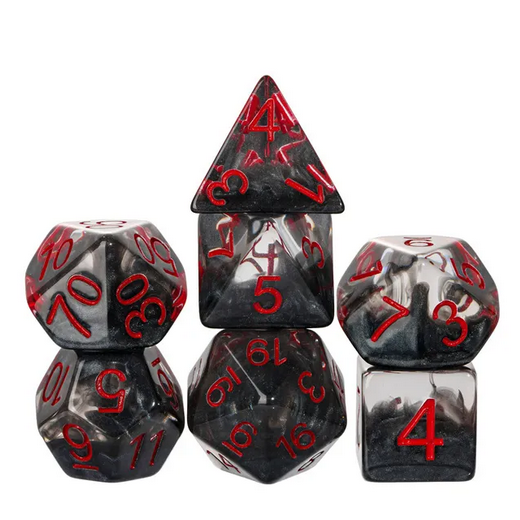Black Swirl Translucent Dice - Udixi RPG Resin Dice Set