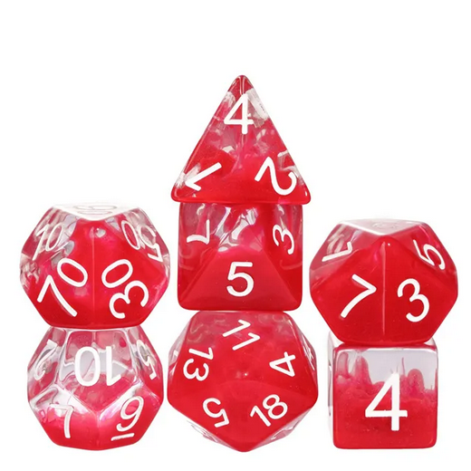 Red Swirl Translucent Dice - Udixi RPG Resin Dice Set - Udixi Dice