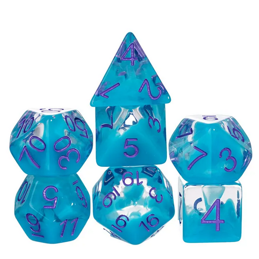 Cyan Swirl Translucent Dice - Udixi RPG Resin Dice Set