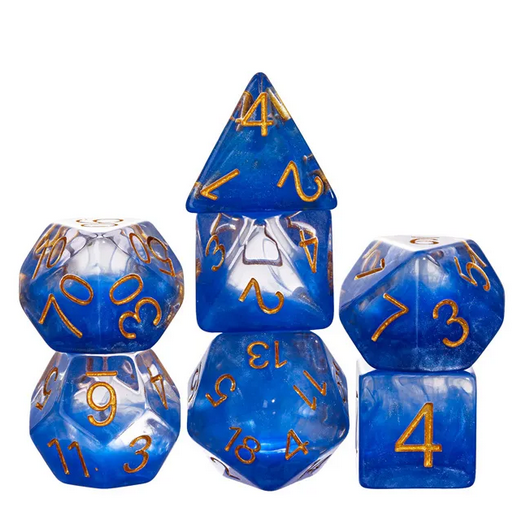 Blue Swirl Translucent Dice - Udixi RPG Resin Dice Set - Udixi Dice