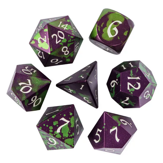 Purple/Green Anodized Aluminum Dice - Udixi RPG Metal Dice Set