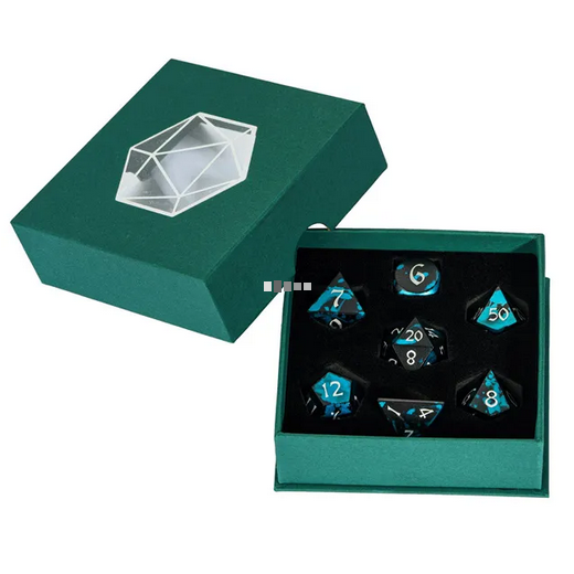 Blue/Black Anodized Aluminum Dice - Udixi RPG Metal Dice Set