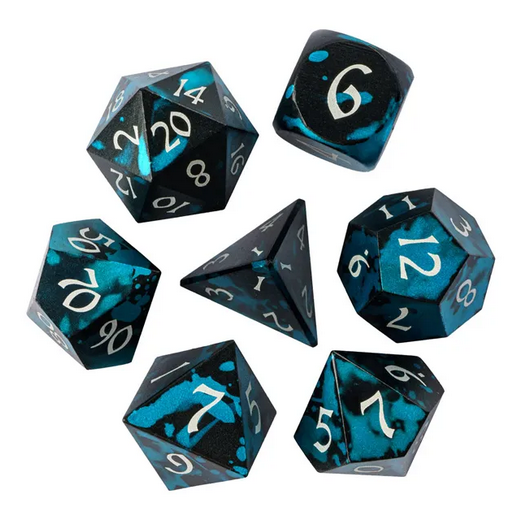 Blue/Black Anodized Aluminum Dice - Udixi RPG Metal Dice Set