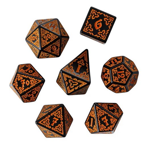 Rust Orange Celtic Knot Pattern Dice - Udixi RPG Acrylic Dice Set
