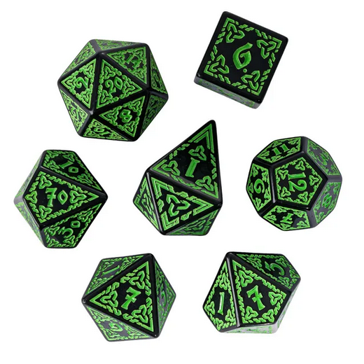 Leaf Green Celtic Knot Pattern Dice - Udixi RPG Acrylic Dice Set