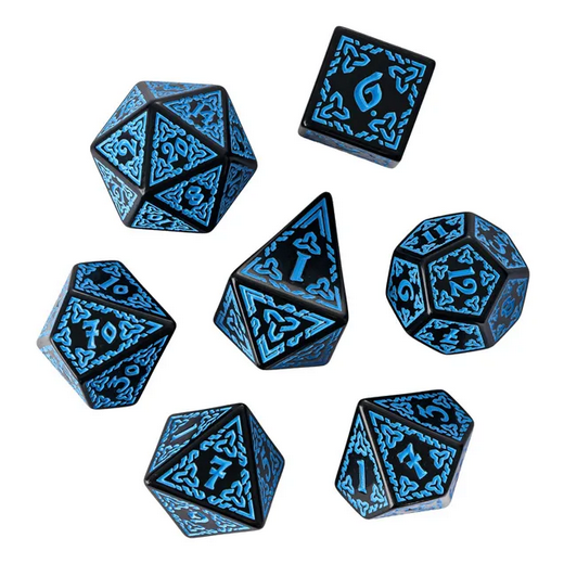 River Blue Celtic Knot Pattern Dice - Udixi RPG Acrylic Dice Set