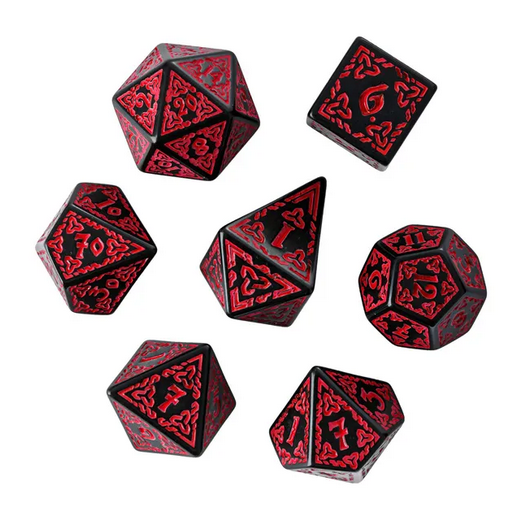 Fire Red Celtic Knot Pattern Dice - Udixi RPG Acrylic Dice Set - Udixi Dice