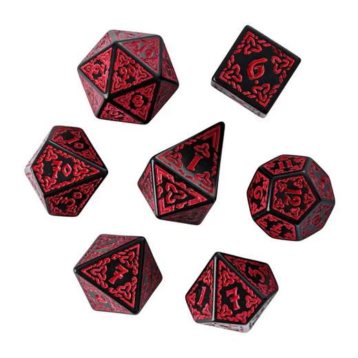 Fire Red Celtic Knot Pattern Dice - Udixi RPG Acrylic Dice Set