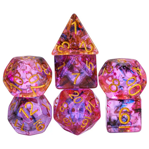 Pink Shades Foil Swirl Dice - Udixi RPG Resin Dice Set - Udixi Dice