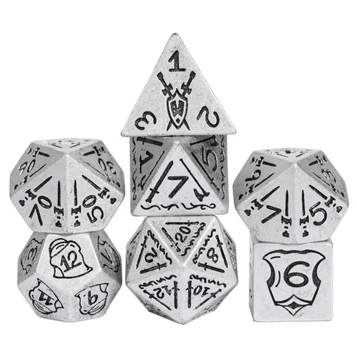 Silver Metallic Fighter Dice - Udixi RPG Resin Dice Set - Udixi Dice