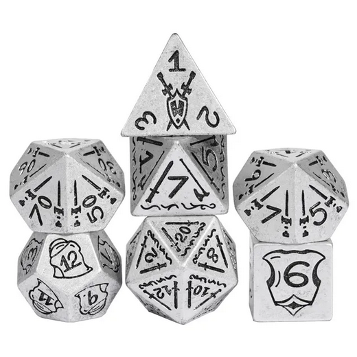 Silver Metallic Fighter Dice - Udixi RPG Resin Dice Set