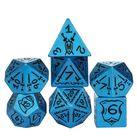 Blue Metallic Fighter Dice - Udixi RPG Resin Dice Set