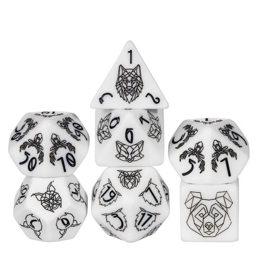 Cyber Beasts White Resin Dice - Udixi RPG Resin Dice Set