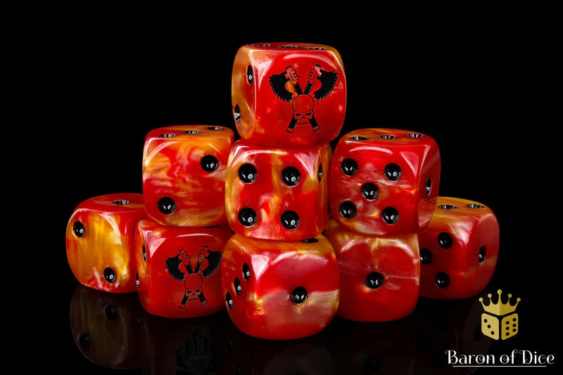 Skull Grinders Dice - Fiery Hell - (25 Rounded) - Baron of Dice