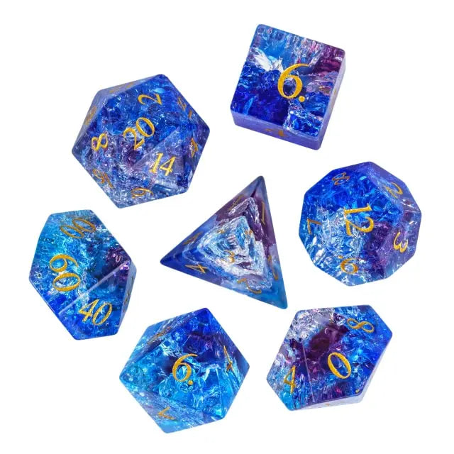 Calm Waves - Burst Lightning Glass Coloured Glaze RPG Dice - Udixi Dice