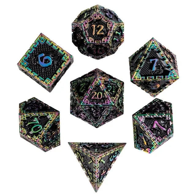 Obsidian Scale - City Wall Dragon Metal RPG Dice Set