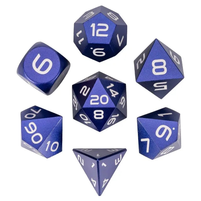 Indigo - Anodized Aluminum Monochrome RPG Dice Set
