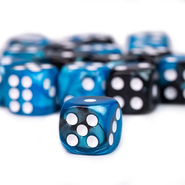 Blue and Black with White Pips - 12mm Color Blend Glitter Pip D6 Dice (36pcs)
