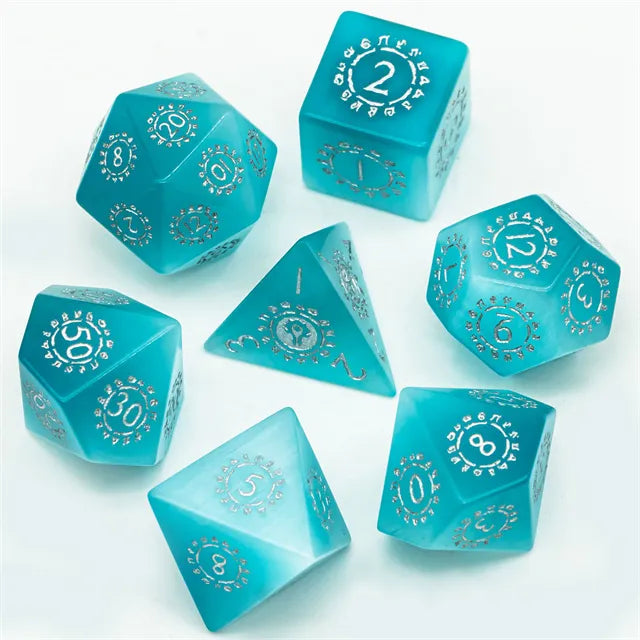 Icy Currents - Cat Eye Gemstone RPG Dice Set