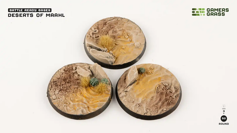Deserts of Maahl Bases - Round 50mm (x3) - Gamers Grass