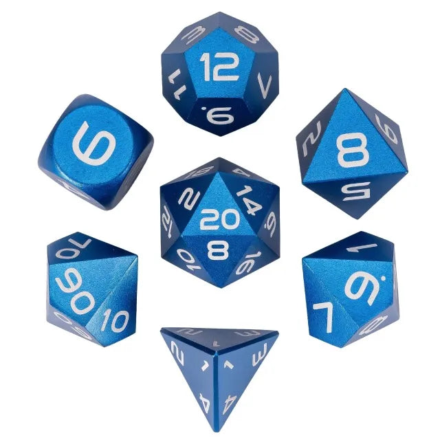 Electric Blue - Anodized Aluminum Monochrome RPG Dice Set